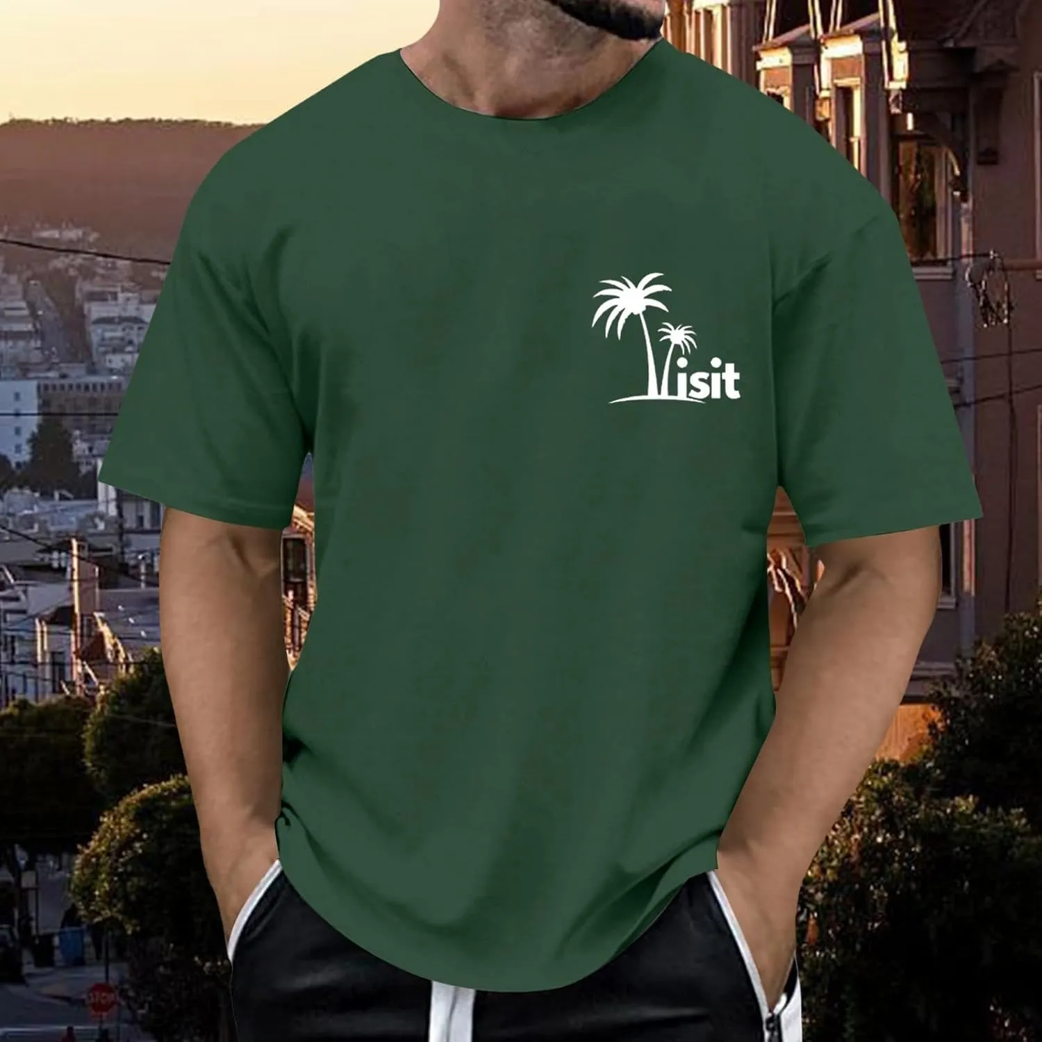 Big and Tall T-Shirts for Man Oversized Tropical Palm Print Tee Shirts Lightweight Quick Dry Summer Beach T Shirt