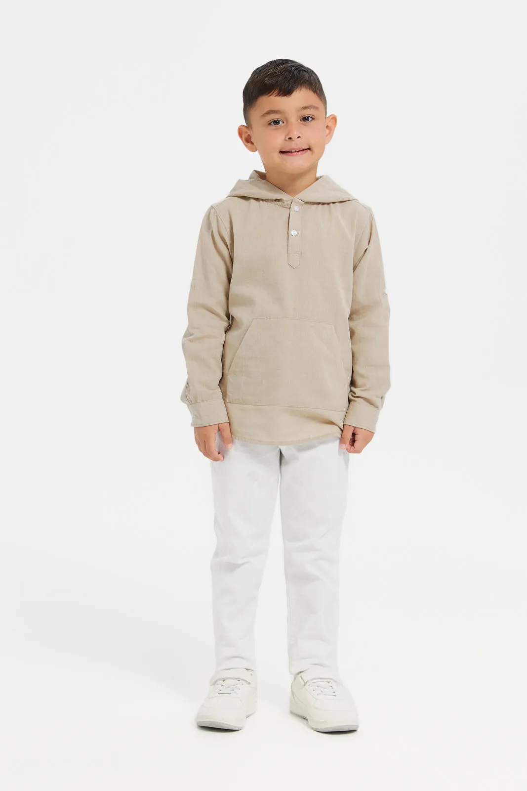 Boys Beige Hooded Shirt