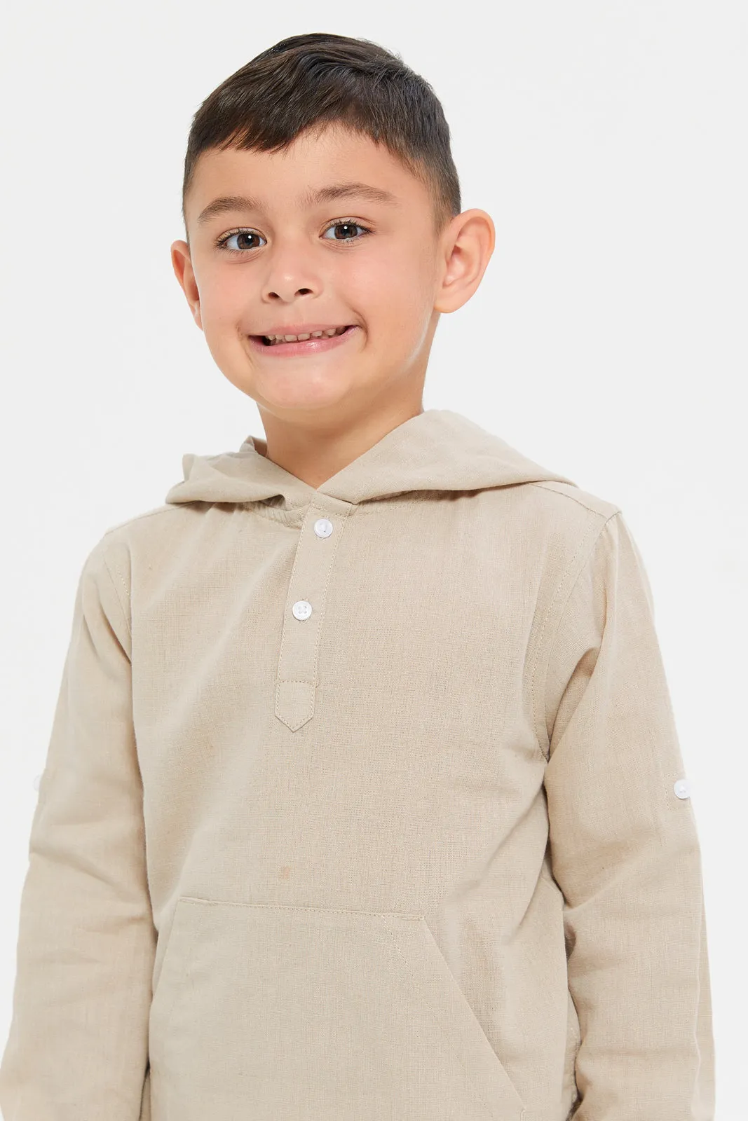 Boys Beige Hooded Shirt