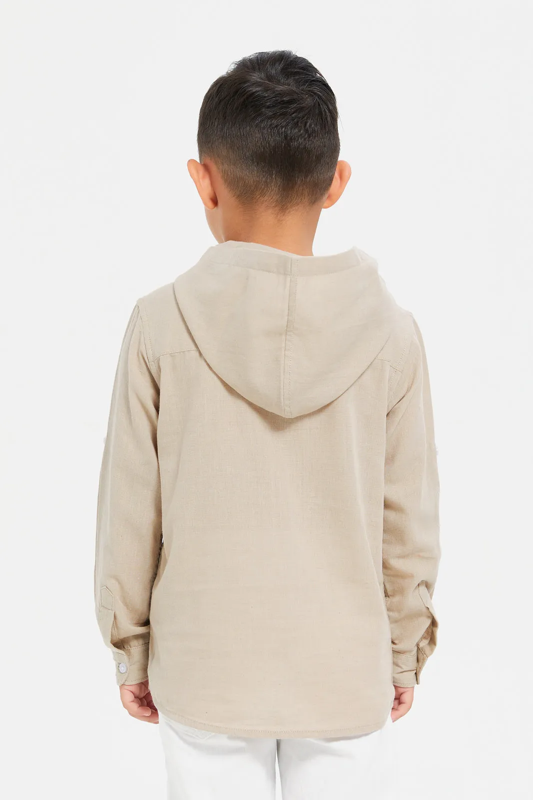 Boys Beige Hooded Shirt