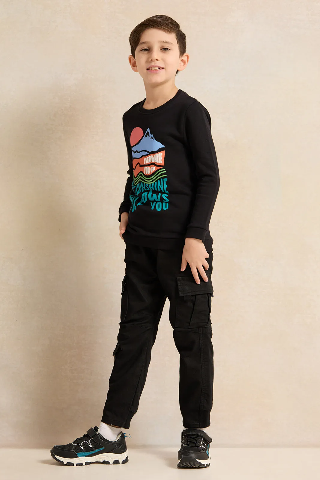 Boys Black Printed Sweatshirt