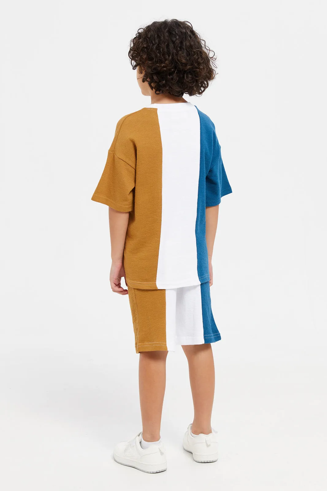 Boys Multicolour Paneled T-Shirt Set (2 Piece)