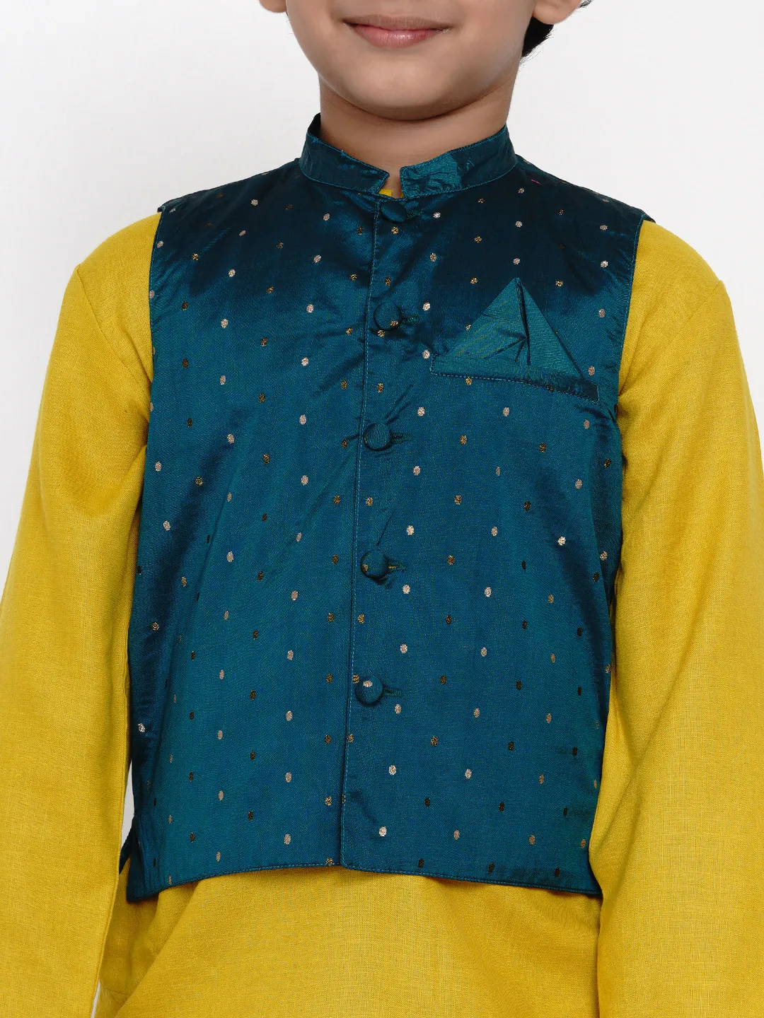 Boy's Yellow & Sea Green Dhoti Kurta Set for Boys with Jacket - NOZ2TOZ KIDS