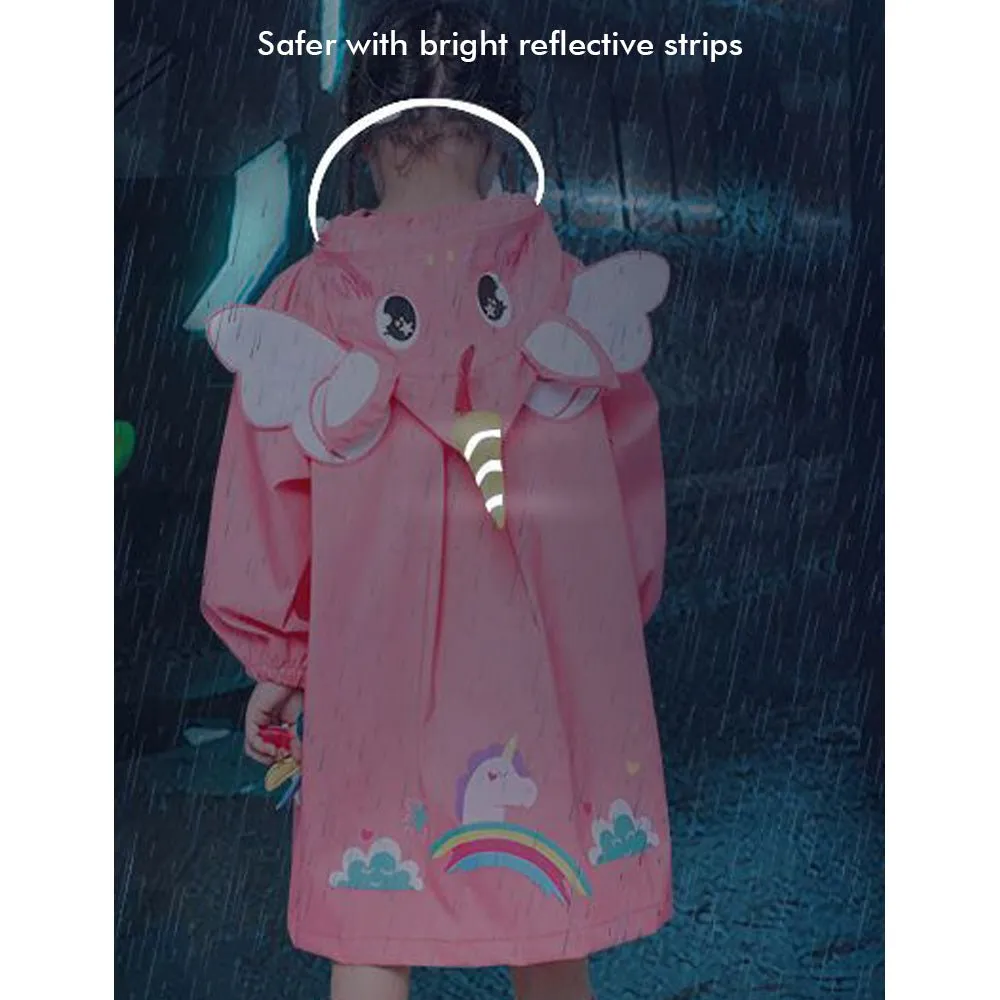 Bright Pink Magical Unicorn Theme Raincoat for Kids