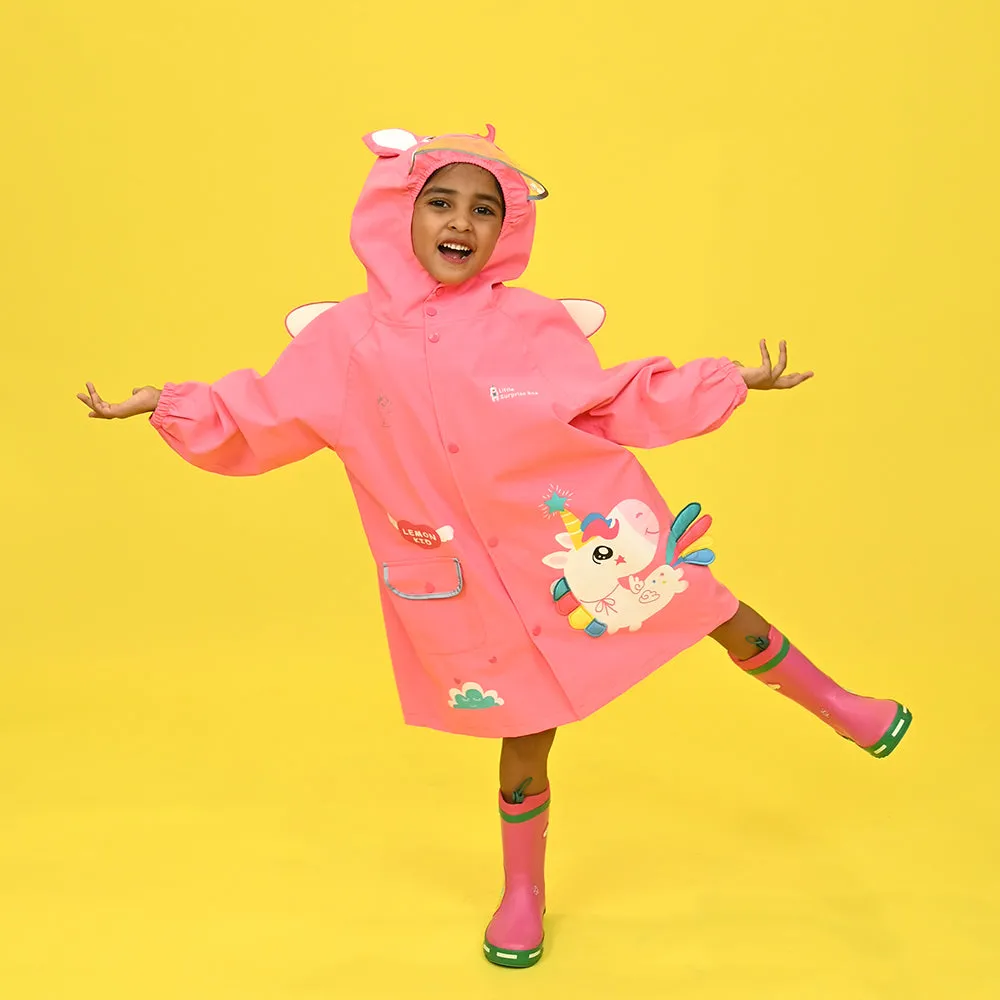 Bright Pink Magical Unicorn Theme Raincoat for Kids