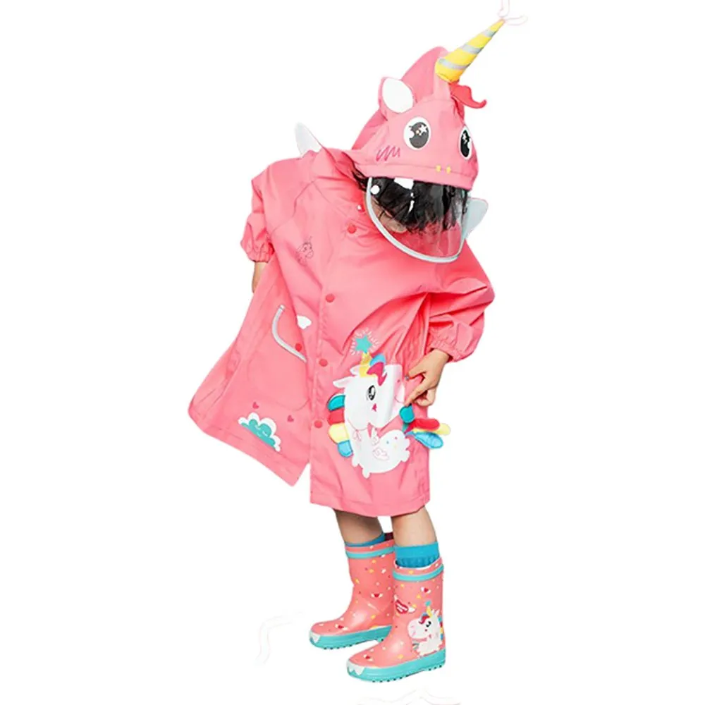 Bright Pink Magical Unicorn Theme Raincoat for Kids