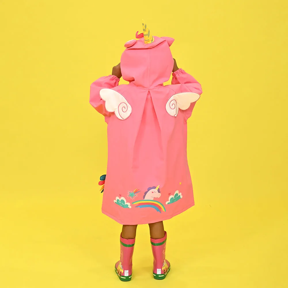 Bright Pink Magical Unicorn Theme Raincoat for Kids