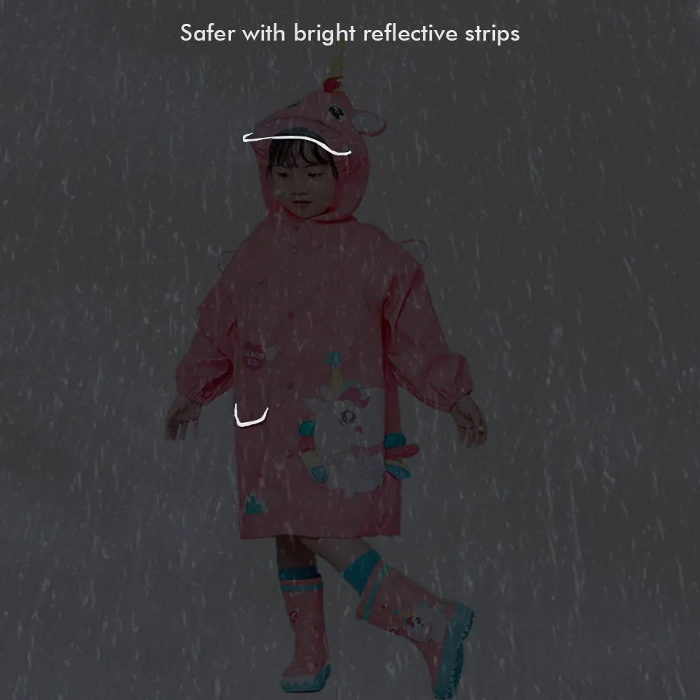 Bright Pink Magical Unicorn Theme Raincoat for Kids