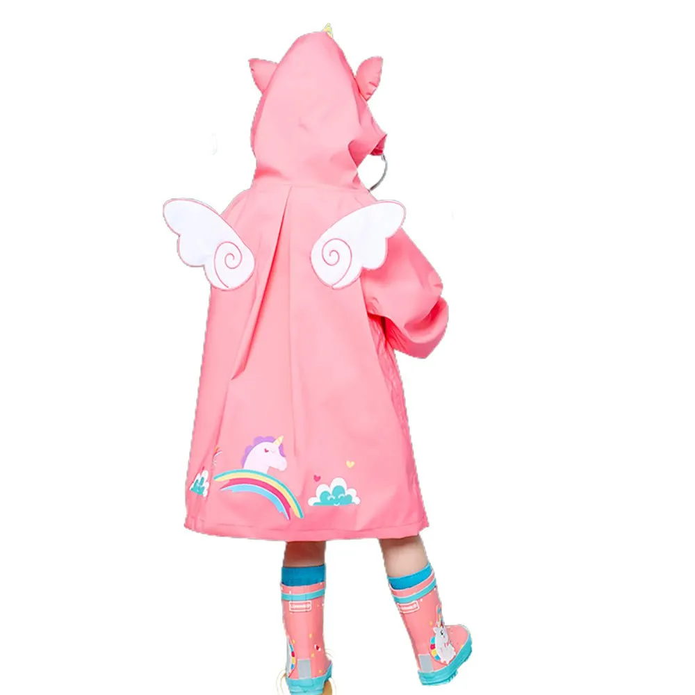 Bright Pink Magical Unicorn Theme Raincoat for Kids