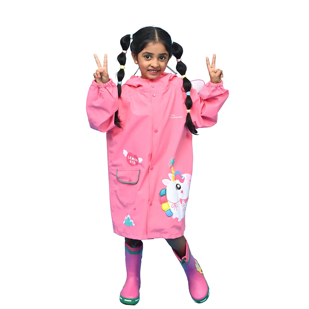 Bright Pink Magical Unicorn Theme Raincoat for Kids