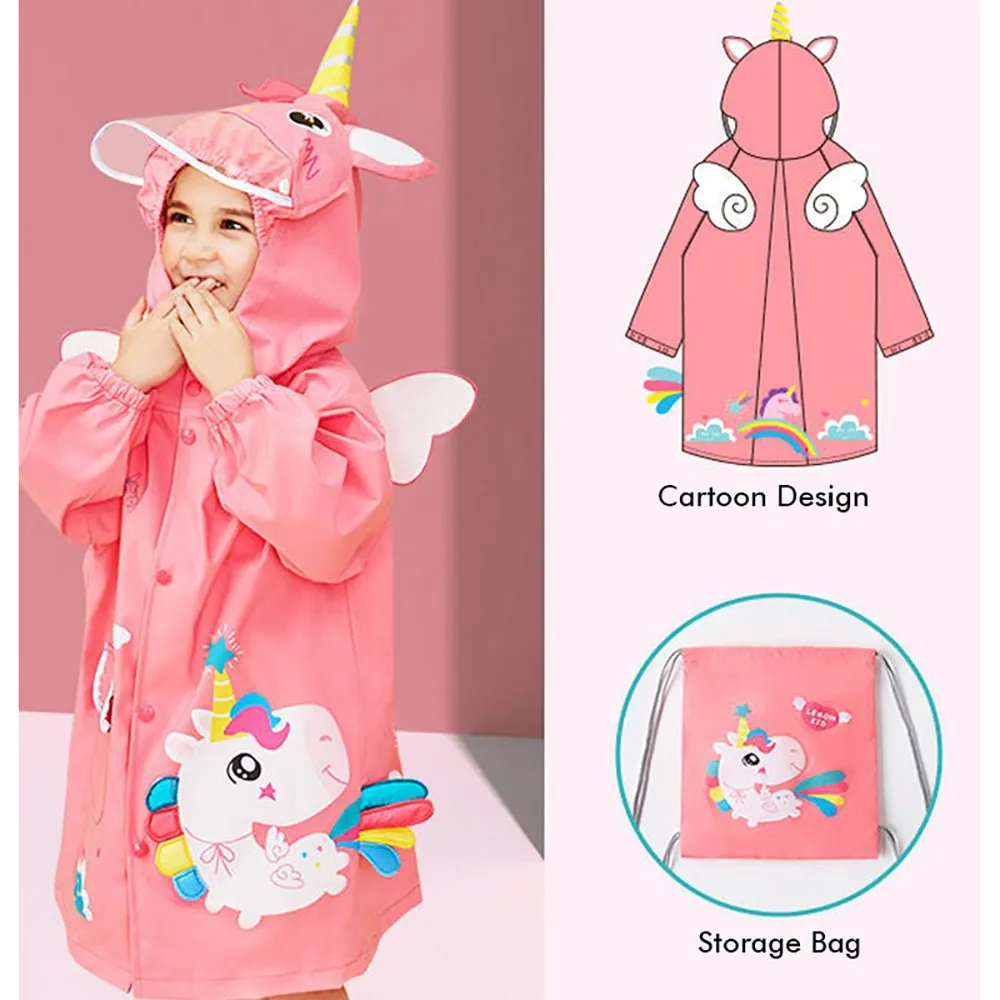 Bright Pink Magical Unicorn Theme Raincoat for Kids