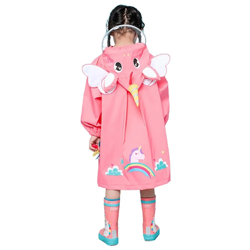 Bright Pink Magical Unicorn Theme Raincoat for Kids