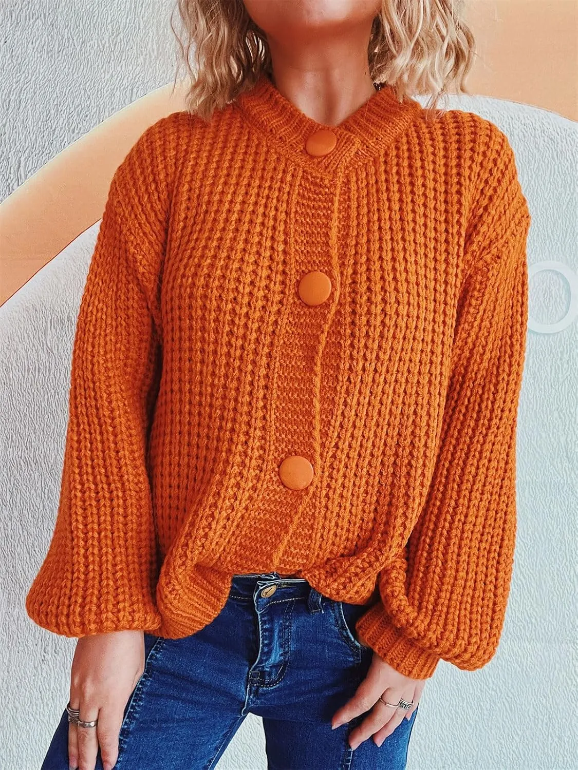 CHARTOU Women's Cable Knit Crop Button Up Sweater Short Chunky Open Front Cardigan Long Sleeve Outfits Fall
