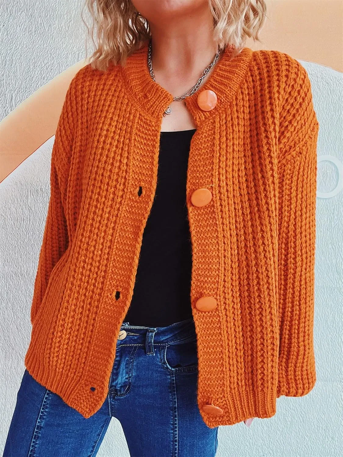CHARTOU Women's Cable Knit Crop Button Up Sweater Short Chunky Open Front Cardigan Long Sleeve Outfits Fall