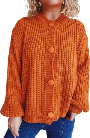 CHARTOU Women's Cable Knit Crop Button Up Sweater Short Chunky Open Front Cardigan Long Sleeve Outfits Fall