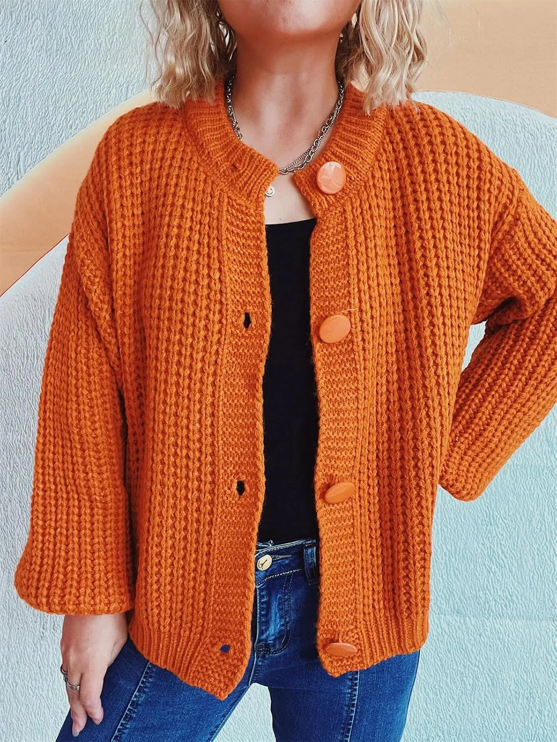 CHARTOU Women's Cable Knit Crop Button Up Sweater Short Chunky Open Front Cardigan Long Sleeve Outfits Fall