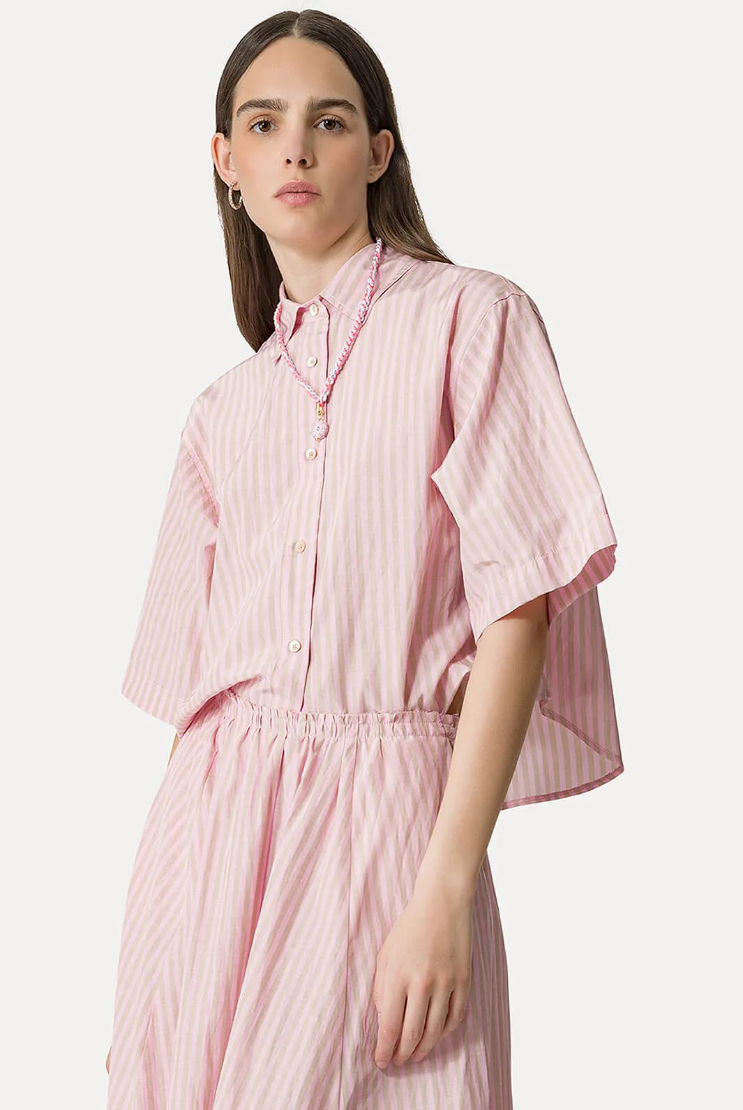 Chic Striped Tafferas Half Sleeves Boxy Shirt