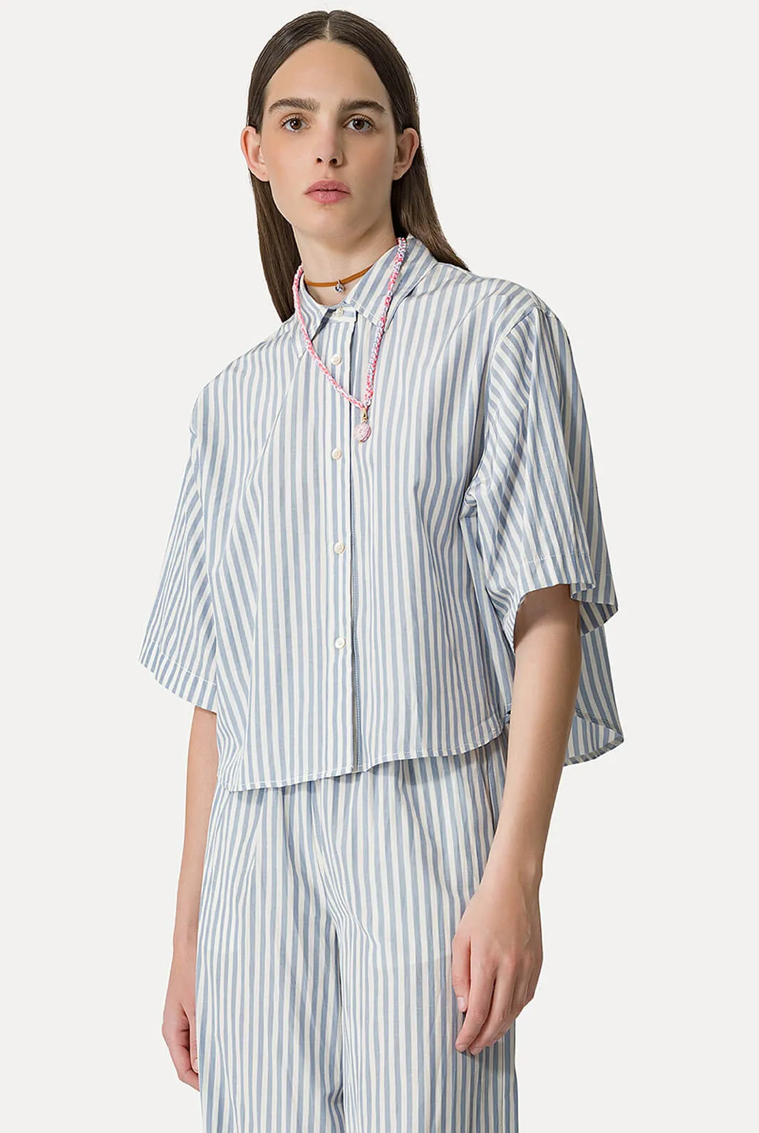 Chic Striped Tafferas Half Sleeves Boxy Shirt