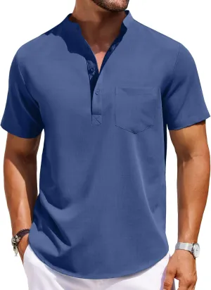 COOFANDY Mens Casual Henley Shirts Band Collar Short Sleeve T-Shirts Summer Stylish Beach Hippie Shirt