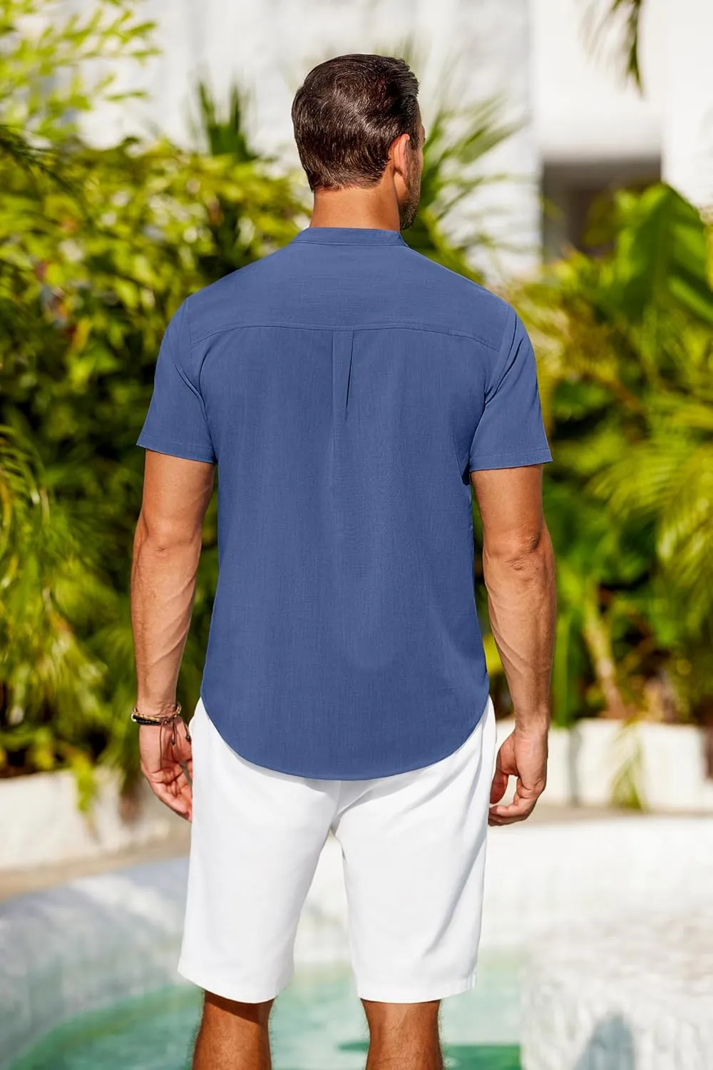 COOFANDY Mens Casual Henley Shirts Band Collar Short Sleeve T-Shirts Summer Stylish Beach Hippie Shirt