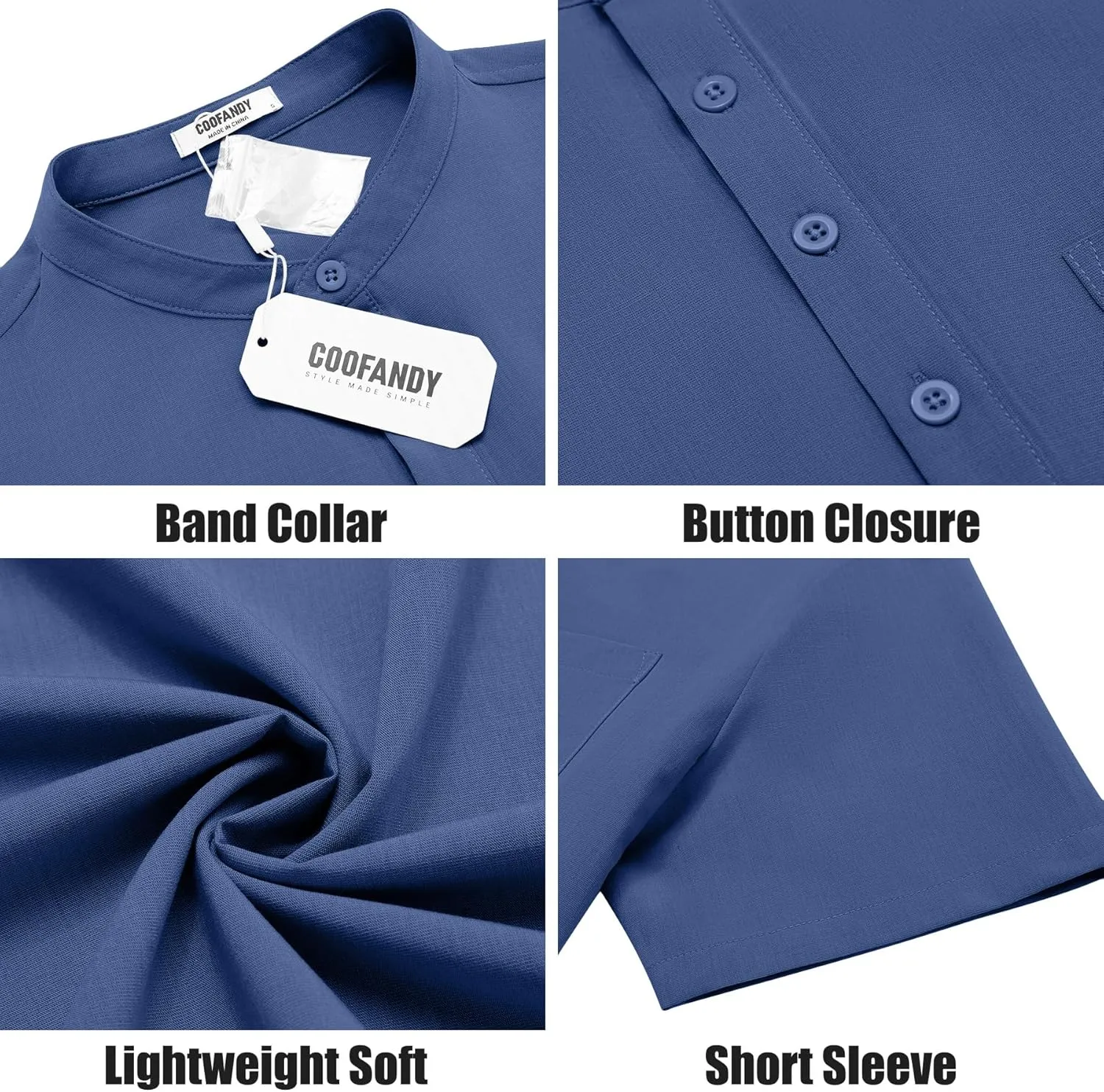 COOFANDY Mens Casual Henley Shirts Band Collar Short Sleeve T-Shirts Summer Stylish Beach Hippie Shirt