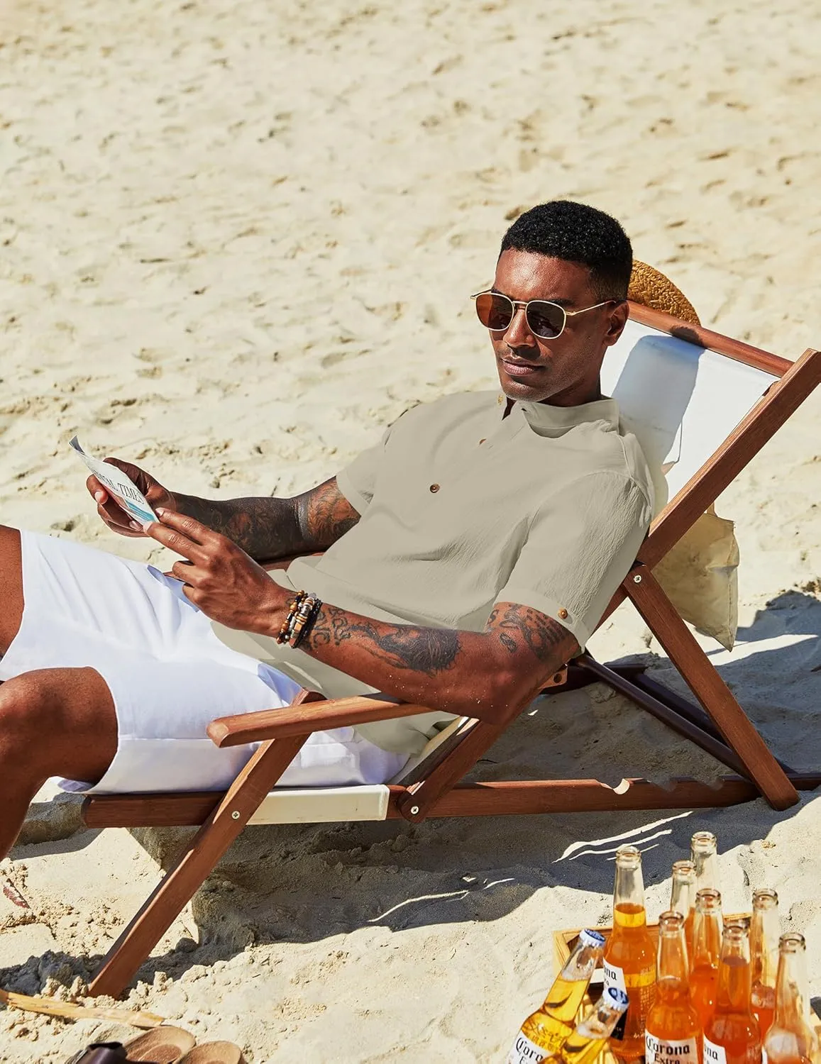 COOFANDY Men's Casual Henley Shirts Short Sleeve Summer Beach T-Shirts Banded Collar Henleys Button Tee Shirt