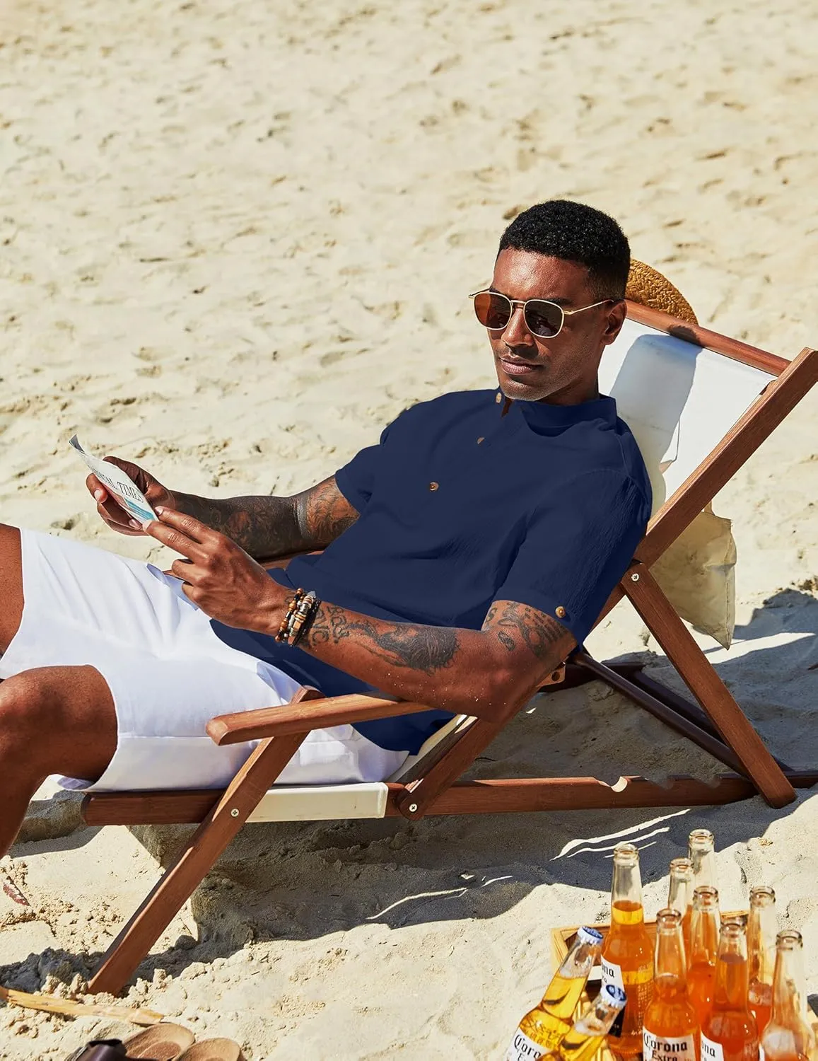 COOFANDY Men's Casual Henley Shirts Short Sleeve Summer Beach T-Shirts Banded Collar Henleys Button Tee Shirt