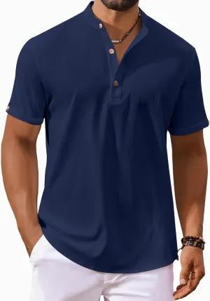 COOFANDY Men's Casual Henley Shirts Short Sleeve Summer Beach T-Shirts Banded Collar Henleys Button Tee Shirt