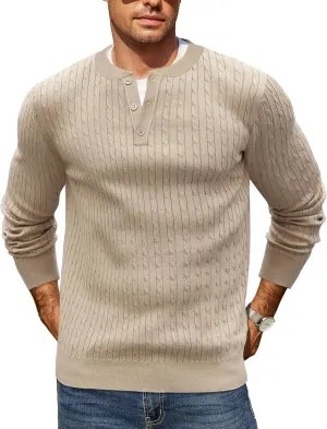 COOFANDY Men's Knit Henley Sweater Long Sleeve Button Down Fall Sweaters and Pullovers