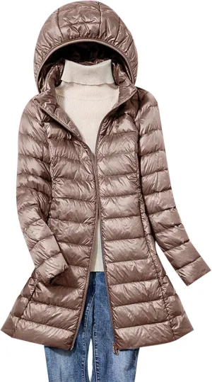 Fuzzy Jackets for Women Women's Warm Winter Coats Packable Solid Hooded Zipper Down Jacket Insulated Lightweight Mid Length Puffer Coat Lined Flannel Shirt for Women Khaki