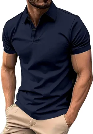 Golf Polo Shirts for Men Moisture Wicking Quick-Dry Athletic Workout Collared T-Shirts Texture Knitted Pullover Top