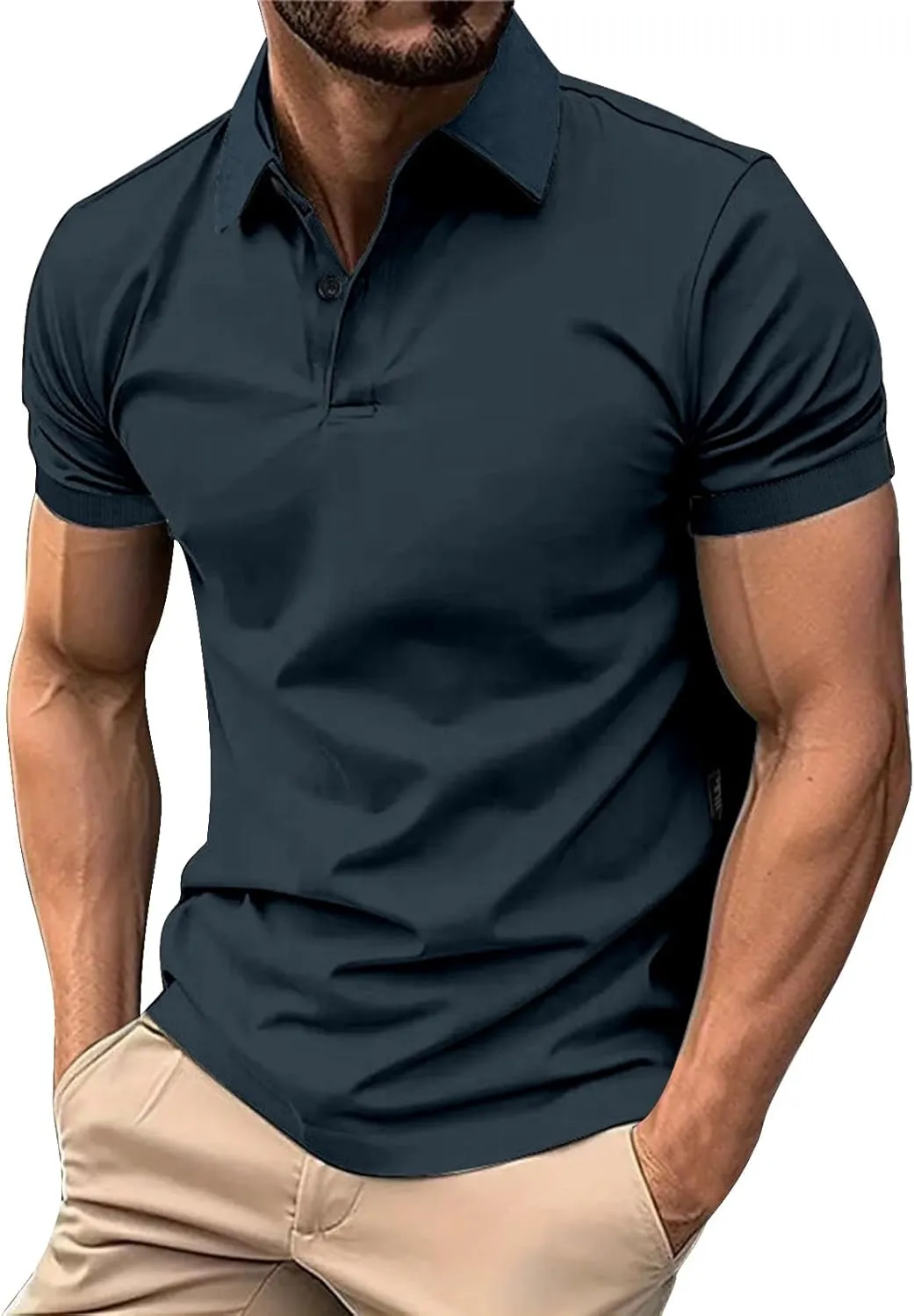 Golf Polo Shirts for Men Moisture Wicking Quick-Dry Athletic Workout Collared T-Shirts Texture Knitted Pullover Top