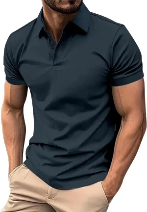 Golf Polo Shirts for Men Moisture Wicking Quick-Dry Athletic Workout Collared T-Shirts Texture Knitted Pullover Top