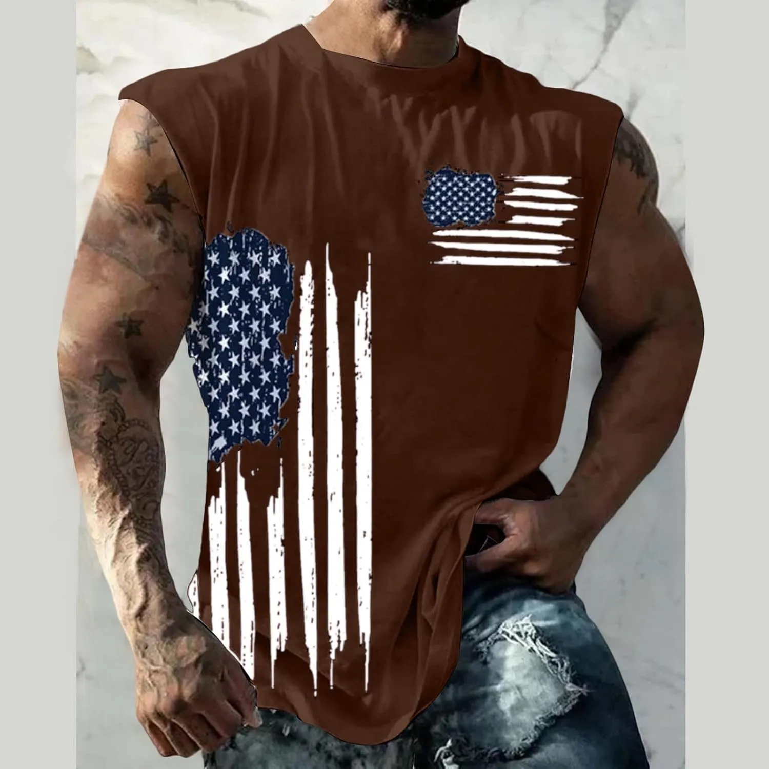 Graphic Tank Tops for Men Sleeveless USA Flag Shirts 4th of July Bodybuilding Tees Workout Gym Muscle Cut Off Tshirt Vests