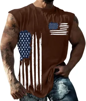 Graphic Tank Tops for Men Sleeveless USA Flag Shirts 4th of July Bodybuilding Tees Workout Gym Muscle Cut Off Tshirt Vests