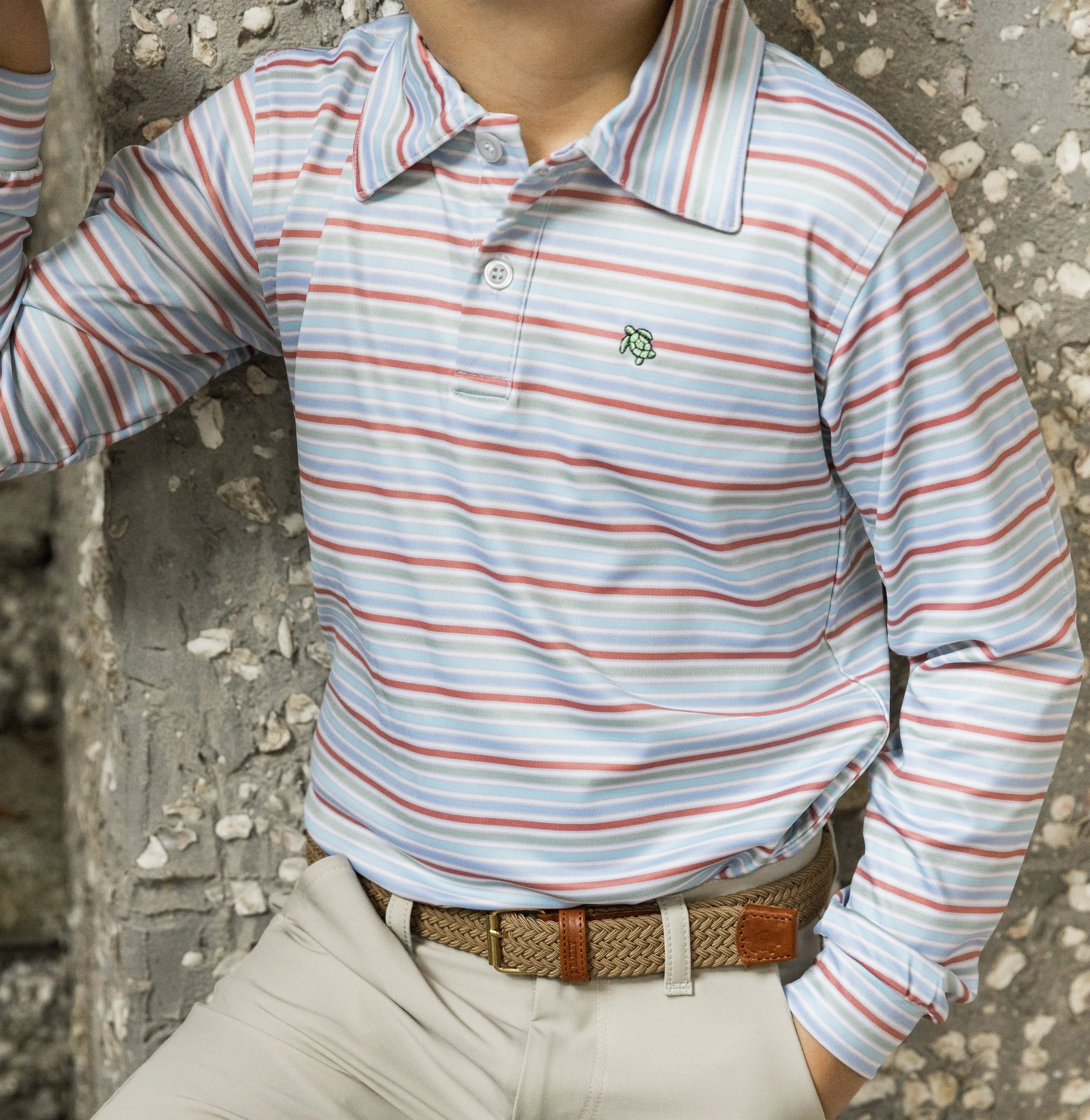 Harry L/S Striped Performance Polo-Rust