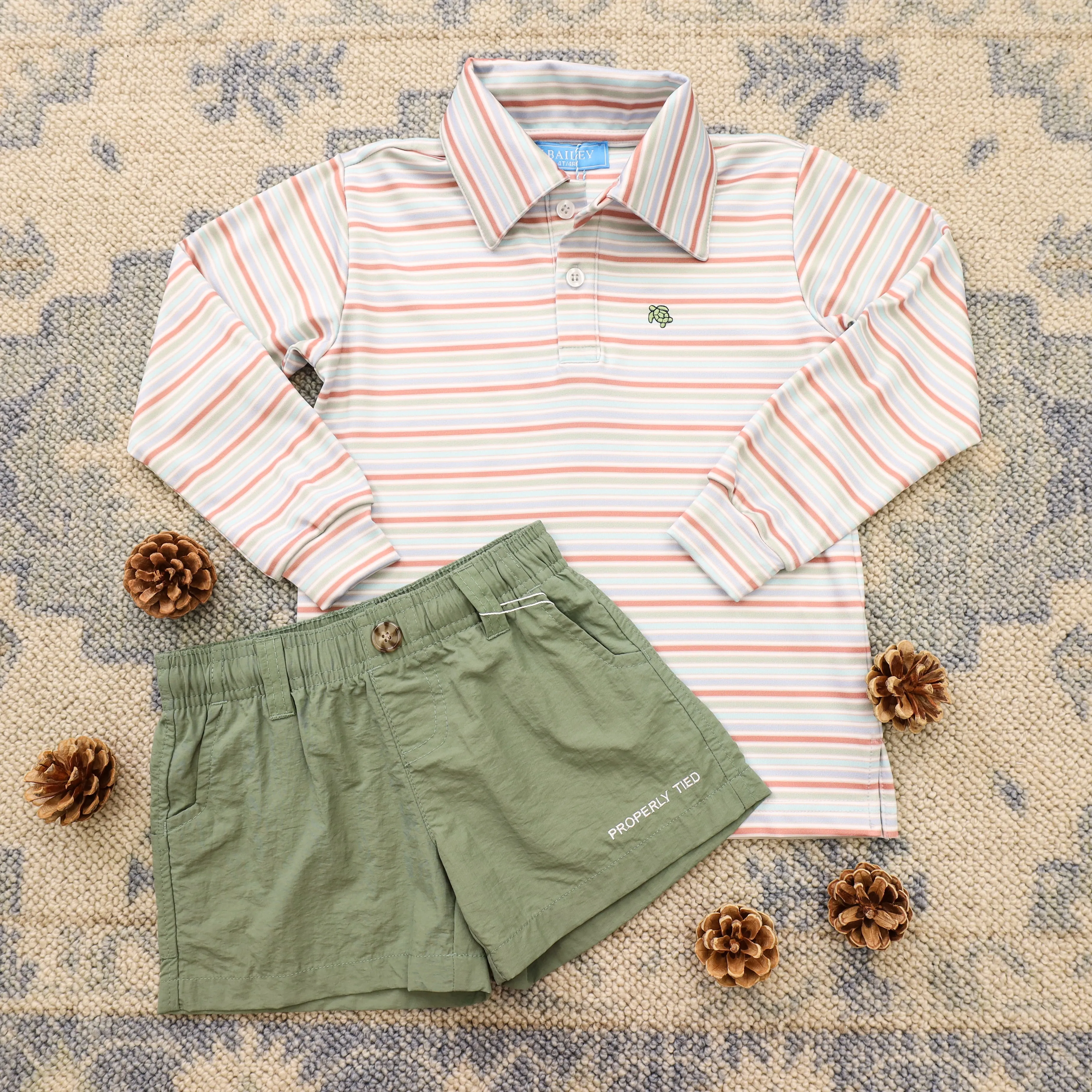 Harry L/S Striped Performance Polo-Rust
