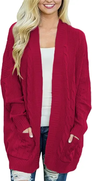 Long Cardigan Sweaters for Women Open Front Long Sleeve Cardigans Chunky Knitted Sweaters Outwear with Pockets