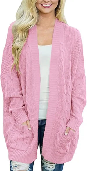 Long Cardigan Sweaters for Women Open Front Long Sleeve Cardigans Chunky Knitted Sweaters Outwear with Pockets