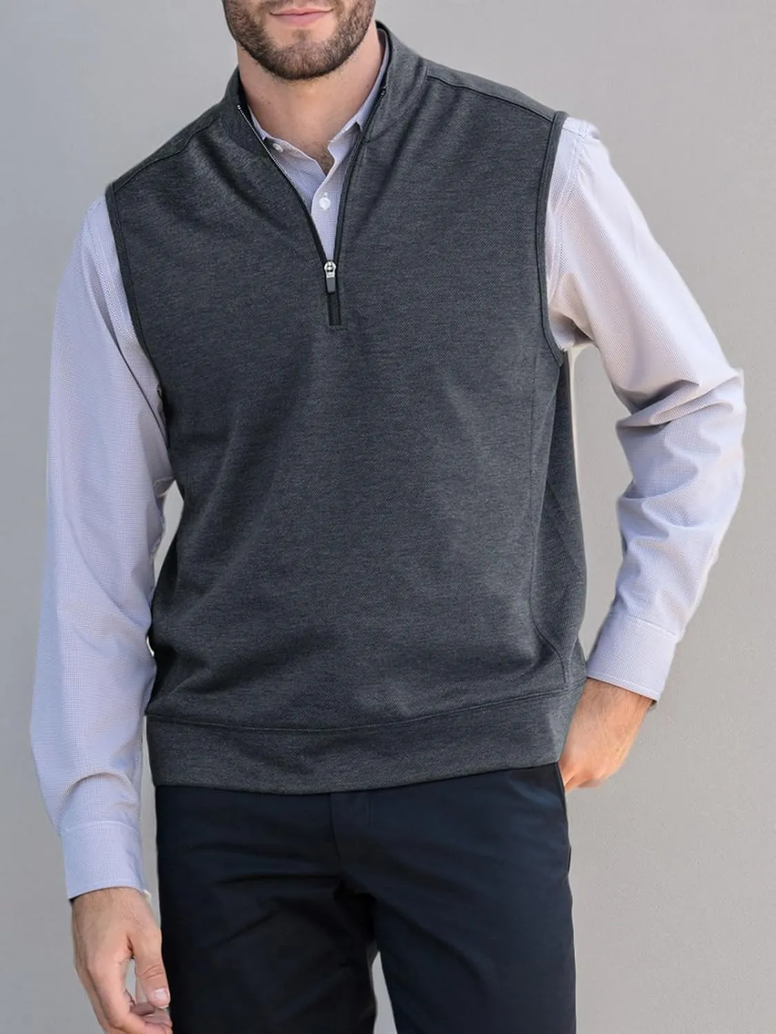 Makkrom Mens Quarter Zip Sleeveless Golf Vest Pullover Stand Collar Casual Vests Outerwear