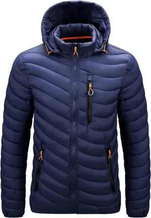 Mens Bubble Puffer Jacket Detachable Hood Warm Puffy Winter Thicken Padded Down Jackets Quilted Coat Windproof Outwear