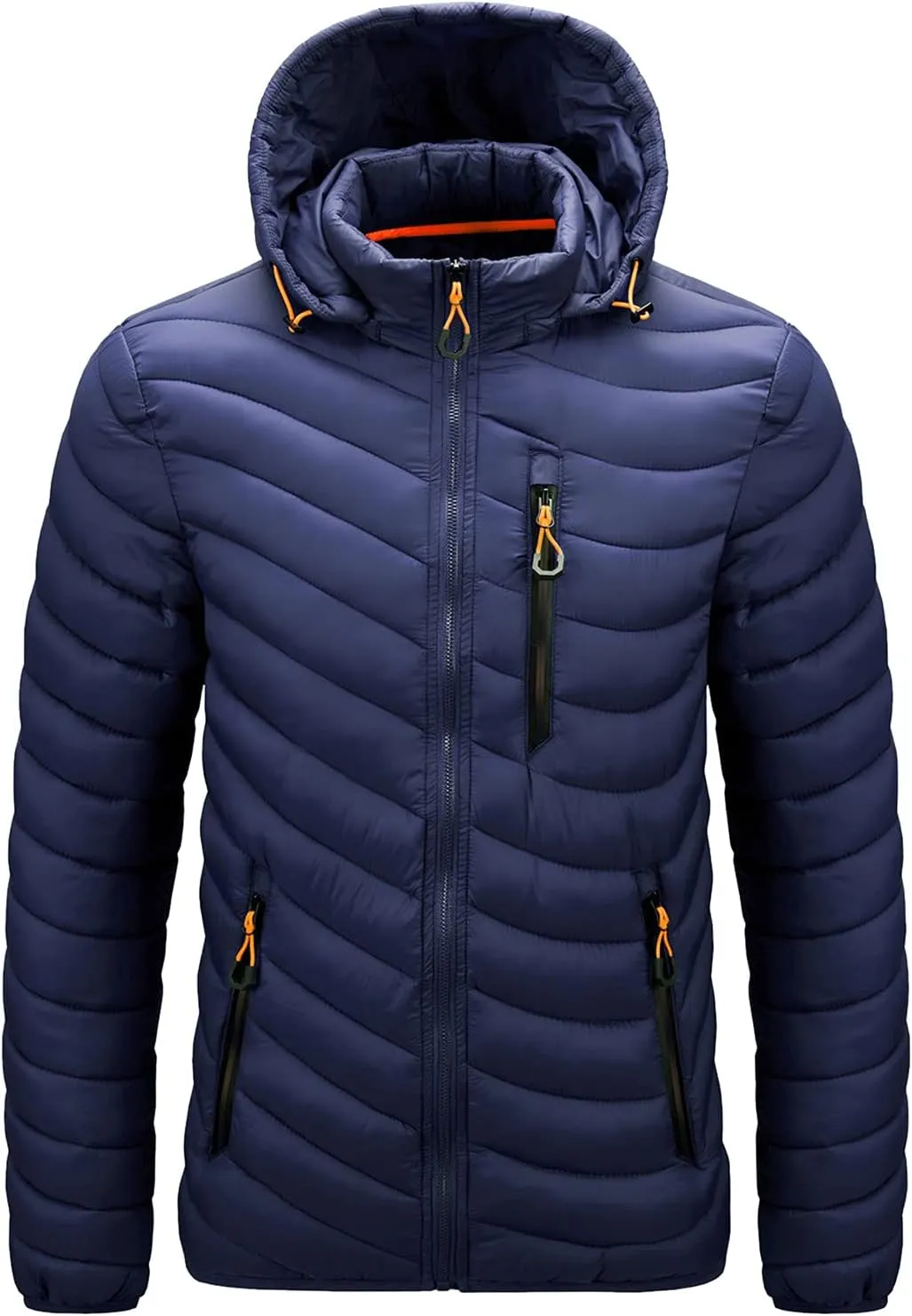 Mens Bubble Puffer Jacket Detachable Hood Warm Puffy Winter Thicken Padded Down Jackets Quilted Coat Windproof Outwear