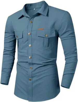 Mens Business Dress Shirt Lightweight Casual Button Down Long Sleeve Shirts Regular Fit Solid Office Work Shirt