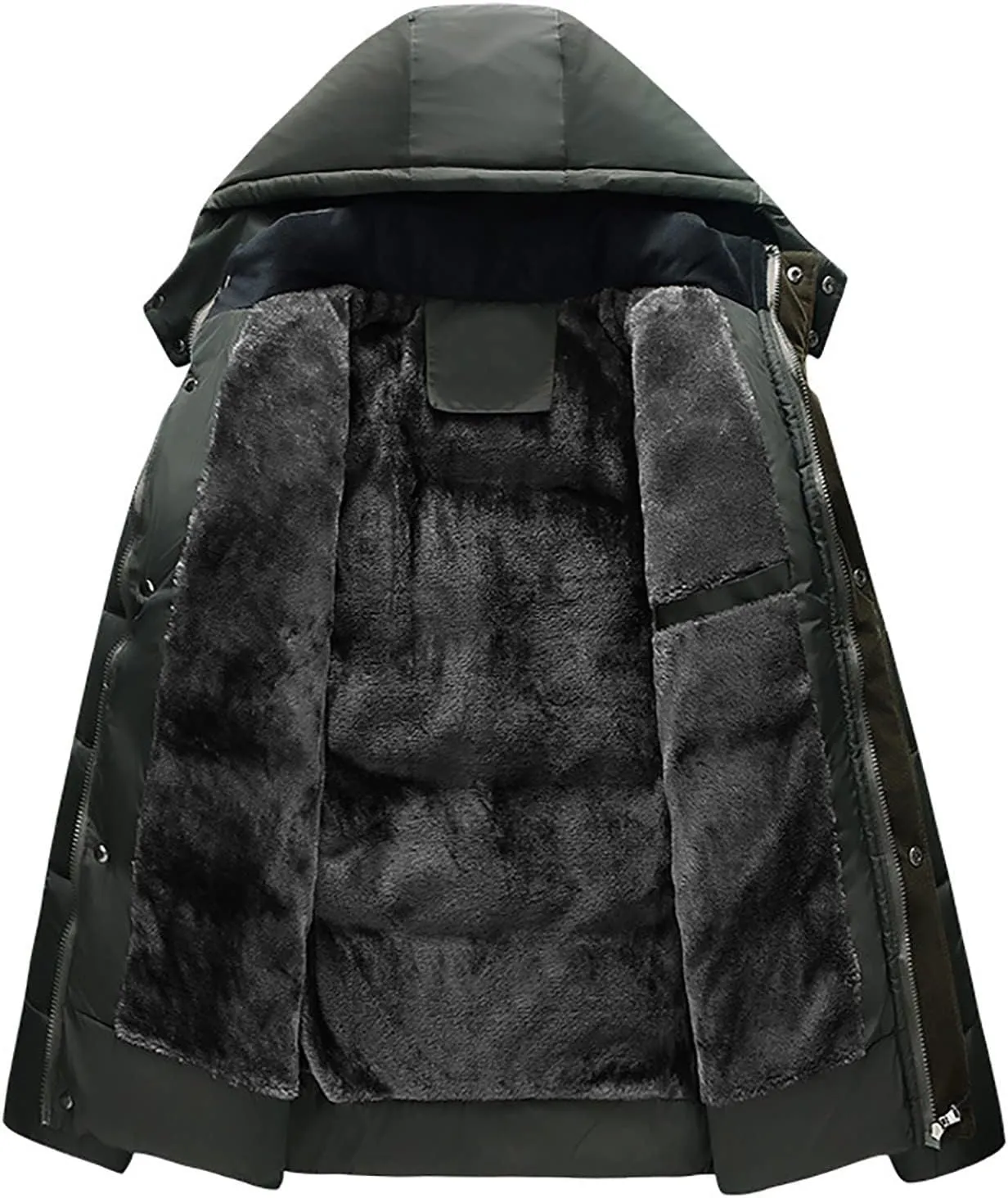 Men's Puffer Jacket Fleece Lined Down Coat Windproof Parka Hooded Quilted Coat Zip up Padded Coat Warm Winter Jacket