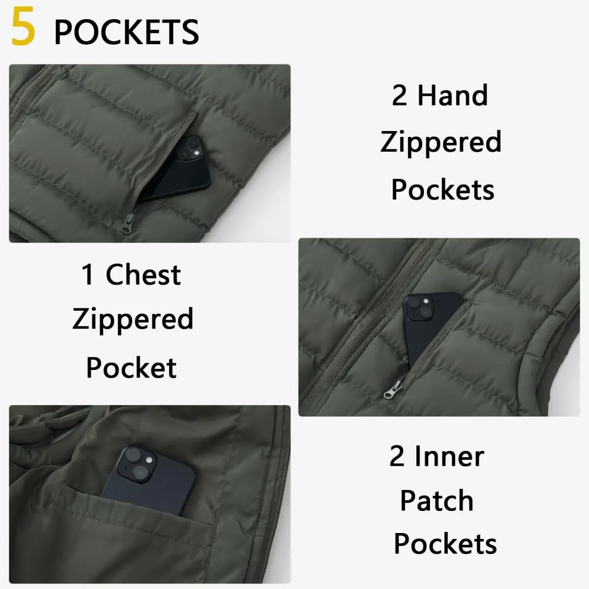 Msmsse Men's Winter Outerwear Vests Puffer Fleece Lined Quilted Vest Casual Sleeveless Jacket