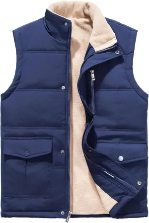 Msmsse Men's Winter Outerwear Vests Puffer Fleece Lined Quilted Vest Casual Sleeveless Jacket