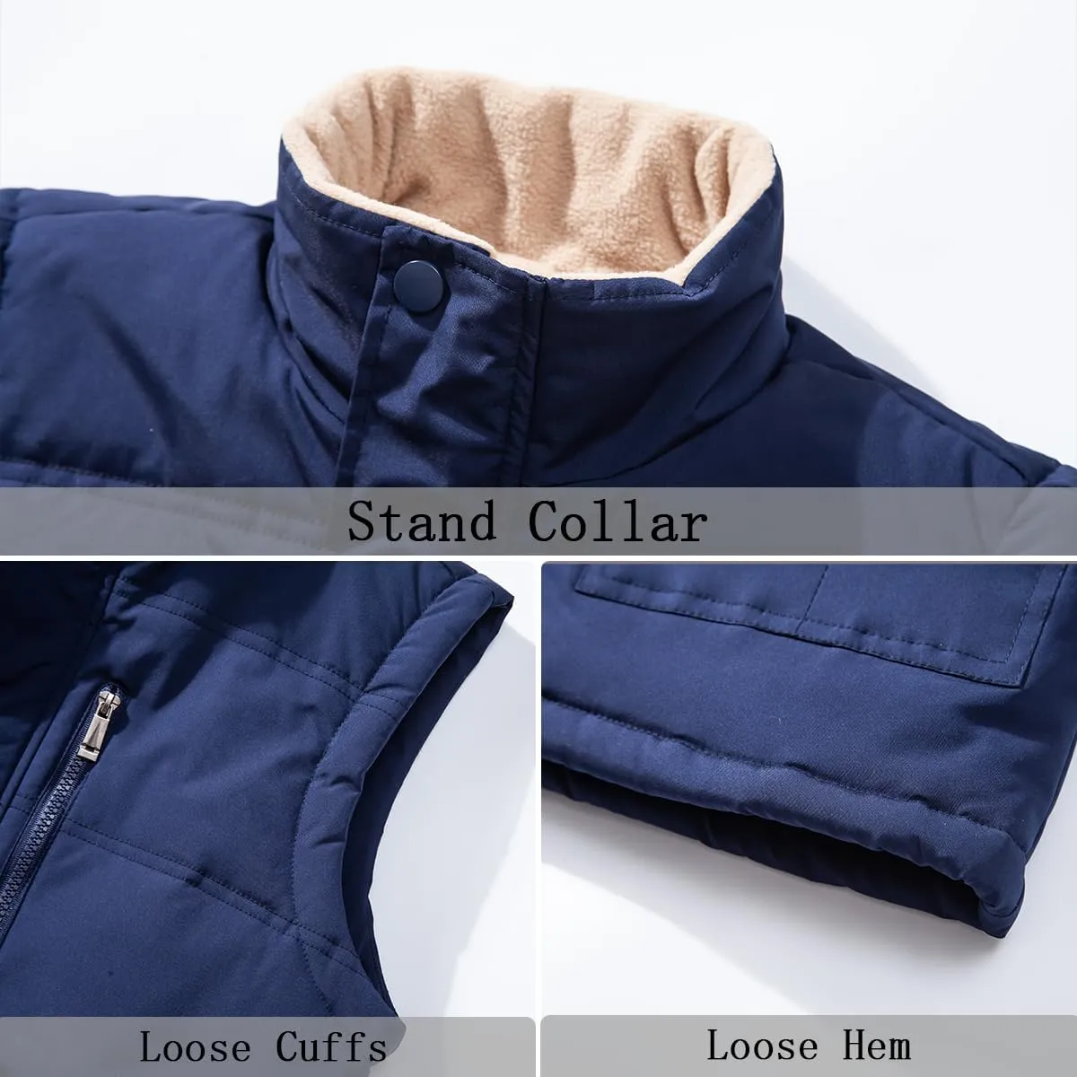 Msmsse Men's Winter Outerwear Vests Puffer Fleece Lined Quilted Vest Casual Sleeveless Jacket