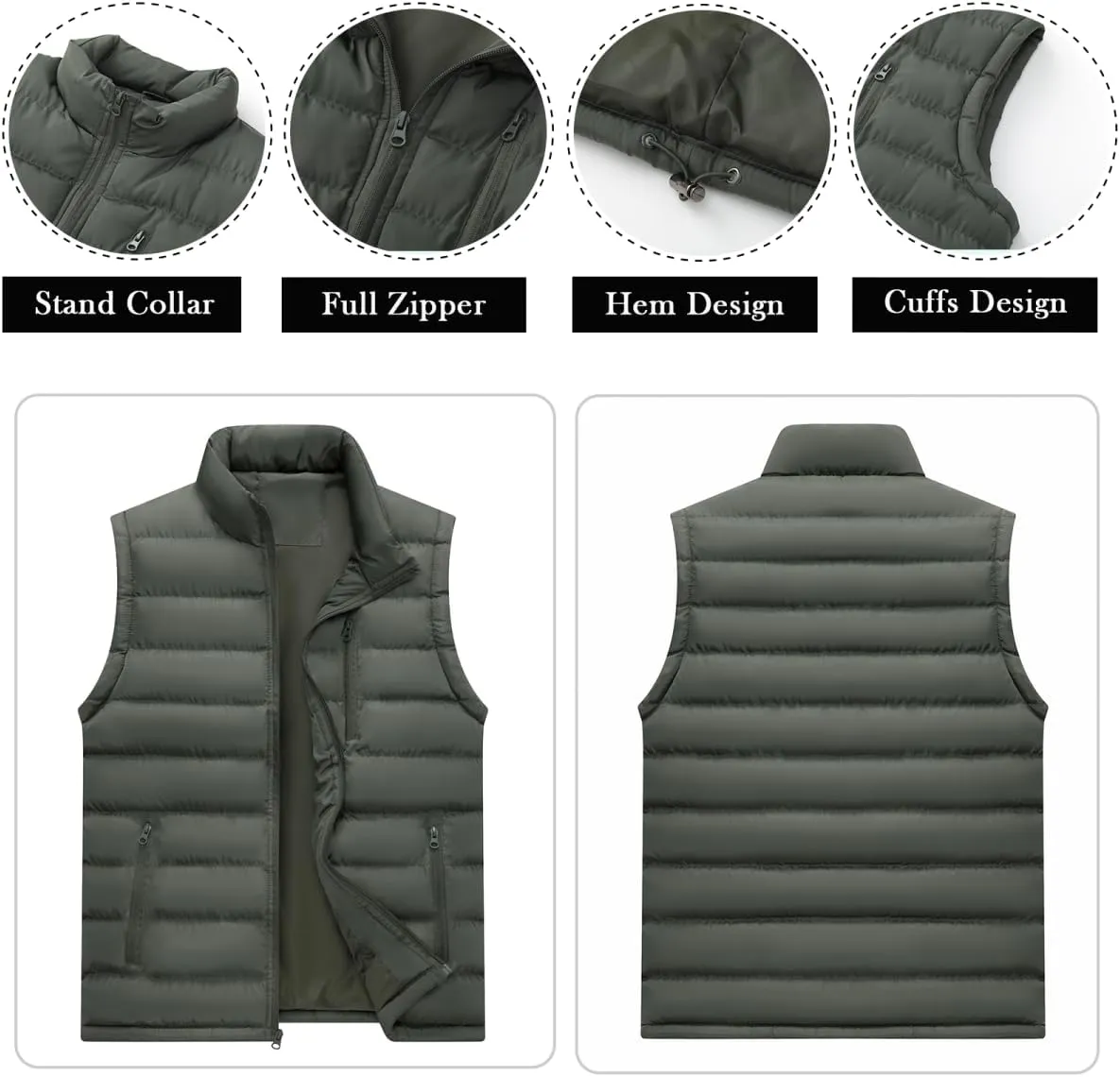 Msmsse Men's Winter Outerwear Vests Puffer Fleece Lined Quilted Vest Casual Sleeveless Jacket
