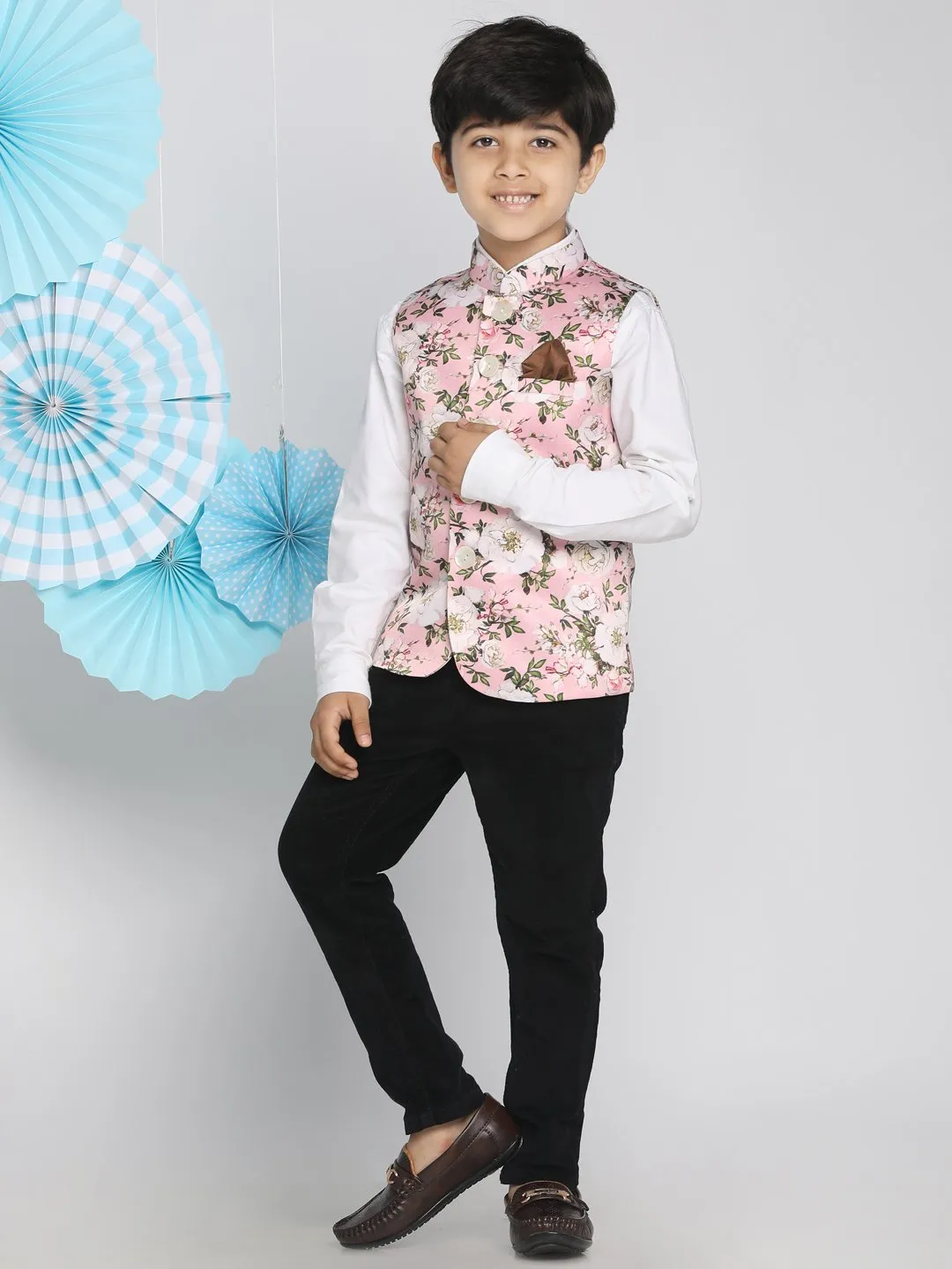 Multi-Color Floral Printed Nehru Jacket for Boys - Vastramay Boys