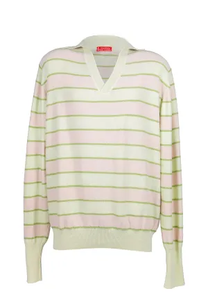 Piacenza Pure Cashmere Soft Pink Seafoam V-Neck Polo Long Sleeve Sweater